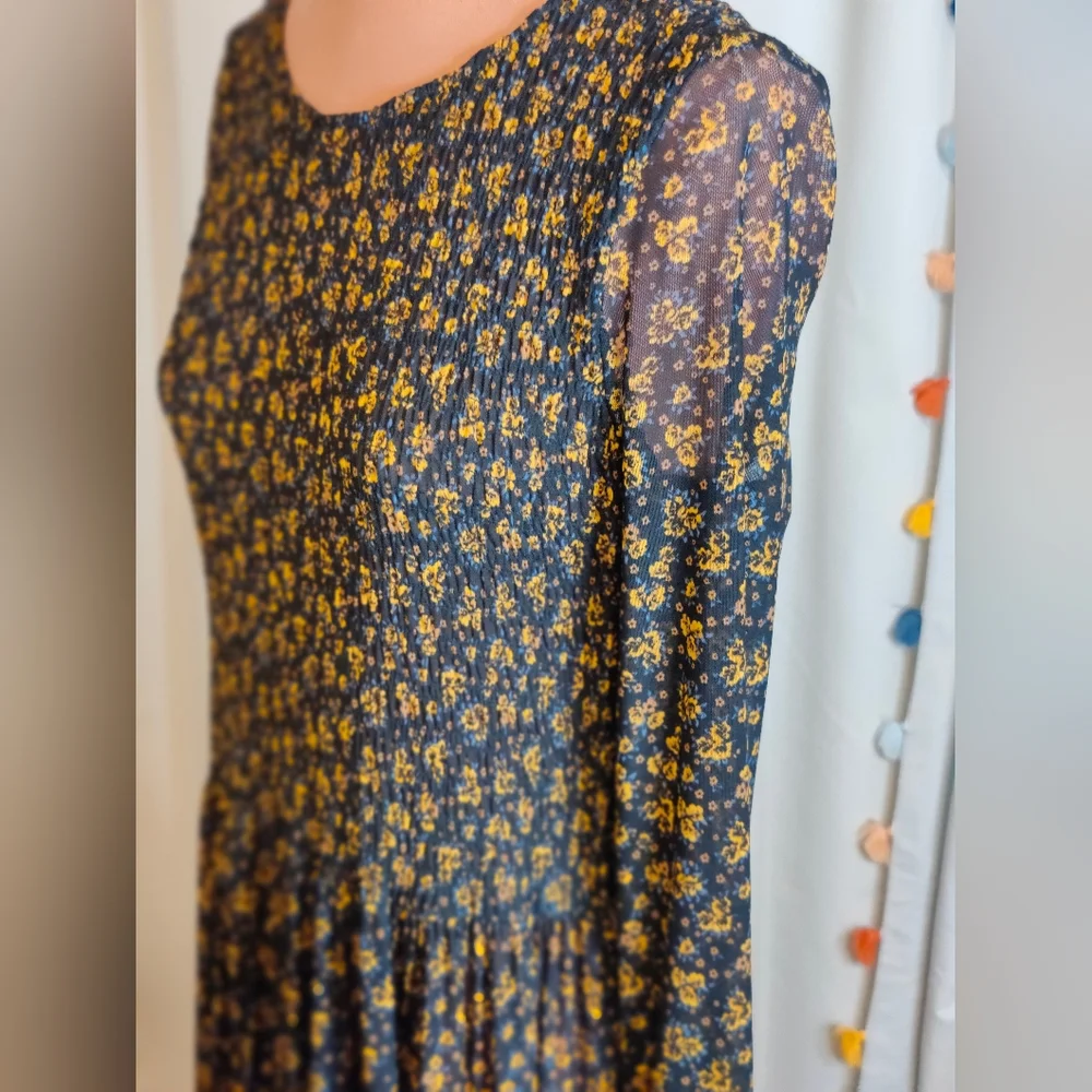 Ethereal  Free People Whispy Thin semi sheer Flowy Maxi Dress Moody ditsy Floral - Picture 5 of 8